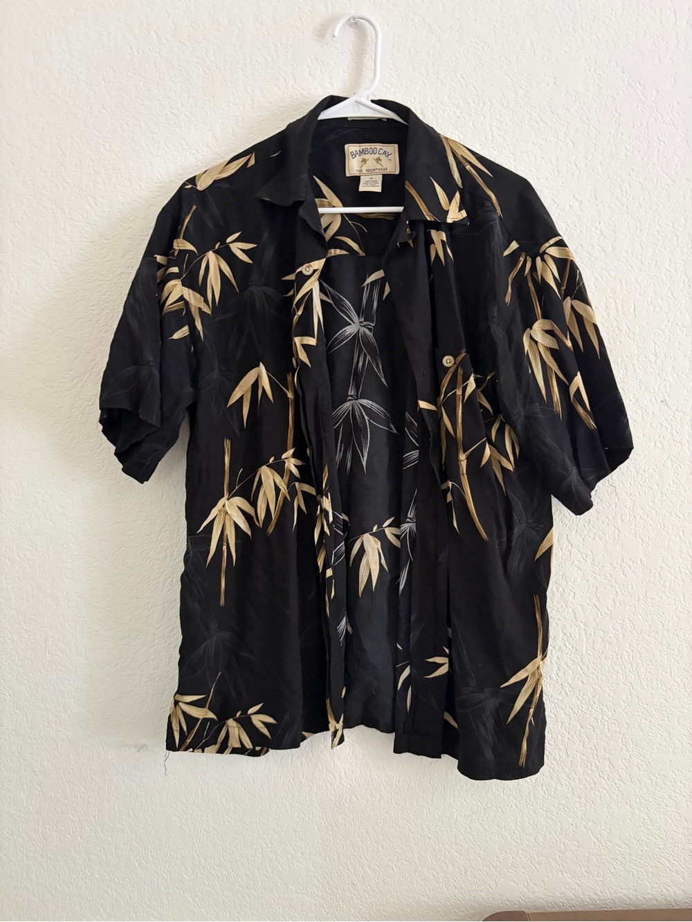 Bamboo Cay Black Hawaiian Shirt with Tan Bamboo Print